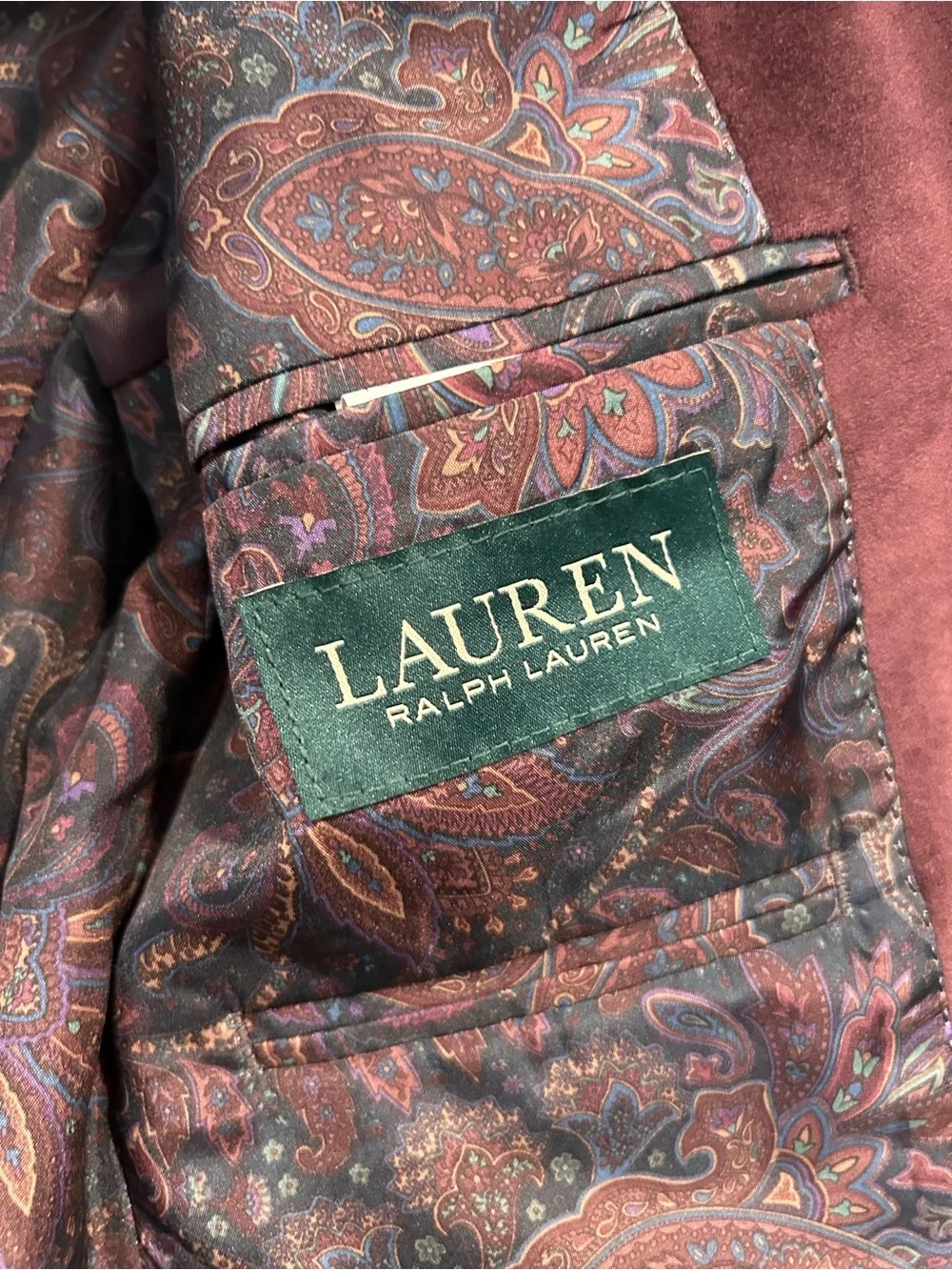 Lauren Ralph Lauren Burgundy Velvet Blazer Paisley Lined Size 14R